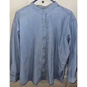 J Jill Denim Womens Sz Large Blue Chambray Long Sleeve Blouse Shirt Top
